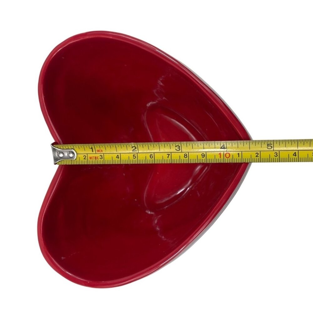 Heart-Shaped Ceramic Bowl With Multicolor Stripes Red Interior 6" Diameter - Picture 12 of 13